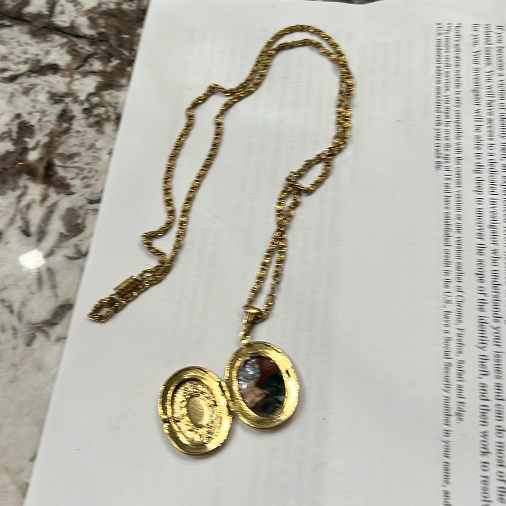 Gold colored d school vintage retro style locket necklace